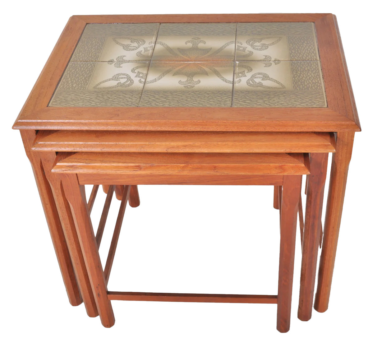 Set of 3 Mid-Century Modern Walnut Tile-Topped Nesting Tables, 1960s