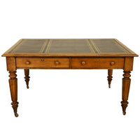 Antique English Oak & Leather Top Double-Sided Library Table Partner's Desk 1860