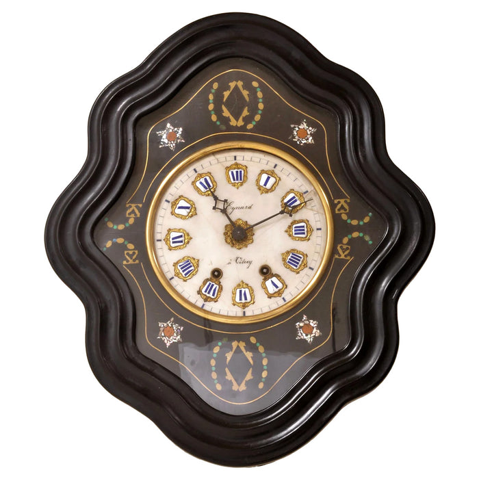 Antique French 8-Day Time and Strike Inlaid Wall Clock, by Eynard à Vitrey, Circa 1870