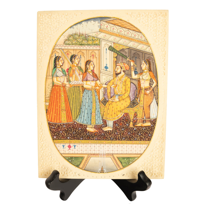 Antique Indian Mughal Miniature Royal Court Women Shah Watercolor Painting 1900