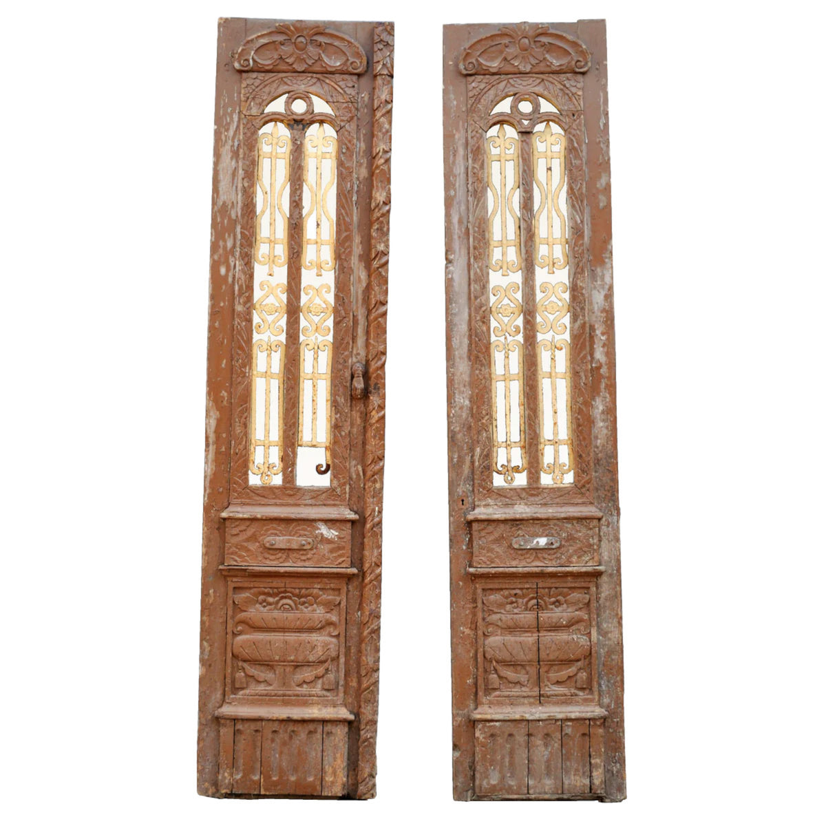 Monumental Pair of Antique Egyptian Paneled and Iron Doors, Circa 1880