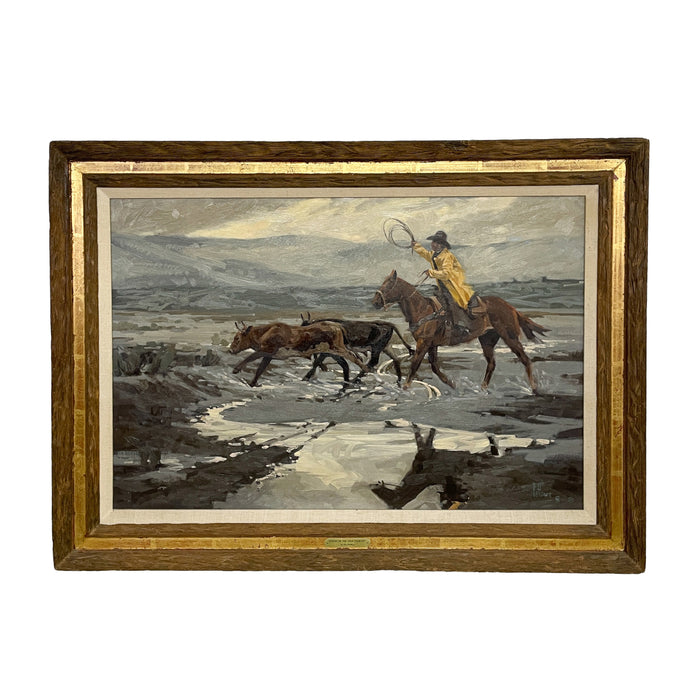 American Western Cowboy Horse & Cattle Oil Painting "Spring In The High Country" by Fred Fellows