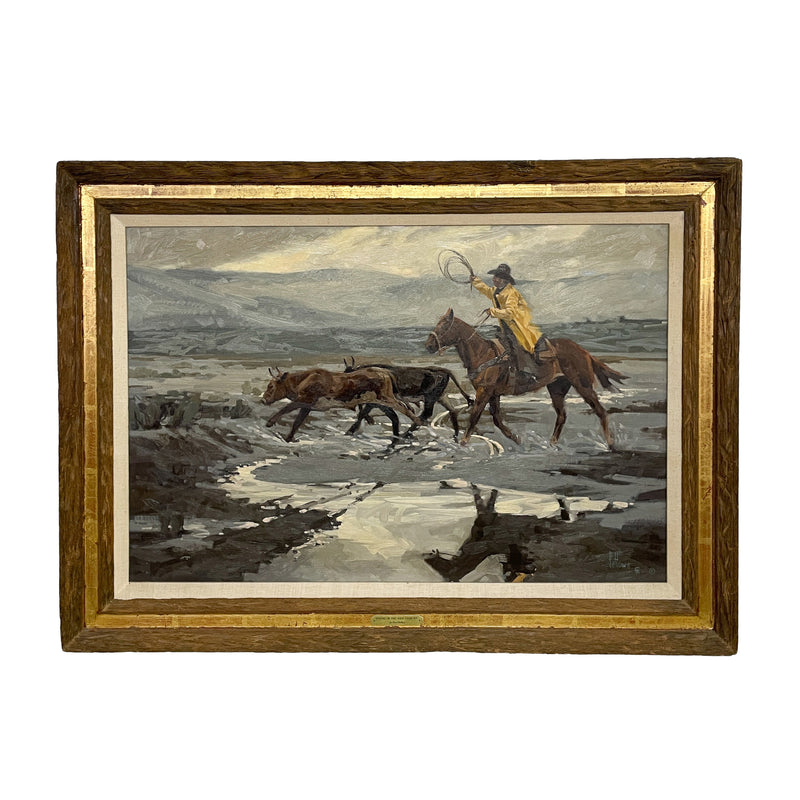 American Western Cowboy Horse & Cattle Oil Painting "Spring In The High Country" by Fred Fellows