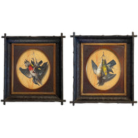 Pair Italian Still Life Trompe-l'œil Oil Paintings Dead Birds Firenze Italy by Michelangelo Meucci, 1873