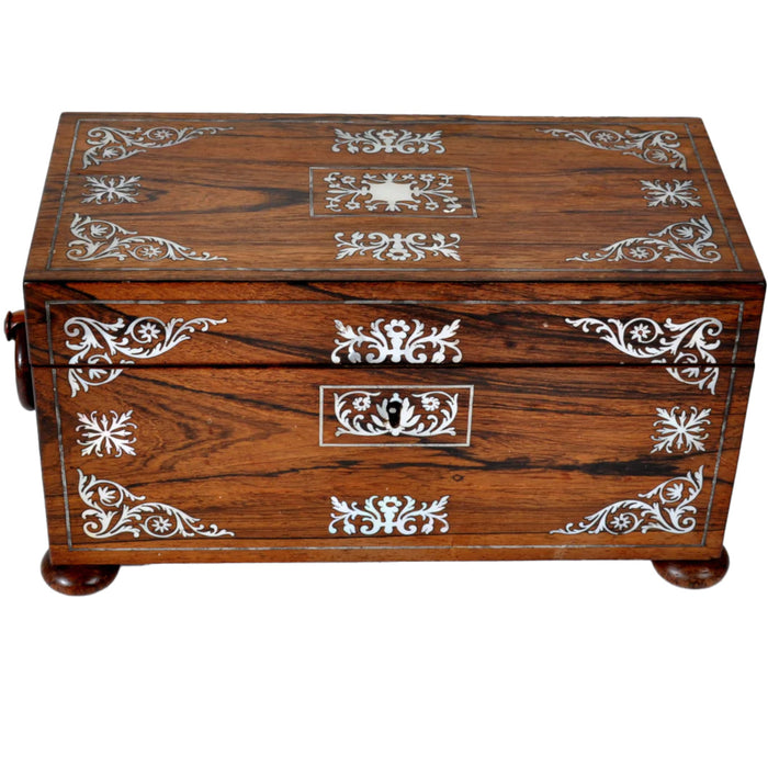 Antique English Regency Inlaid Rosewood Tea Caddy, Circa 1810