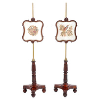 Pair of Antique 19th Century English William IV Brass and Rosewood Needlepoint Fire/Pole Screens, Circa 1830