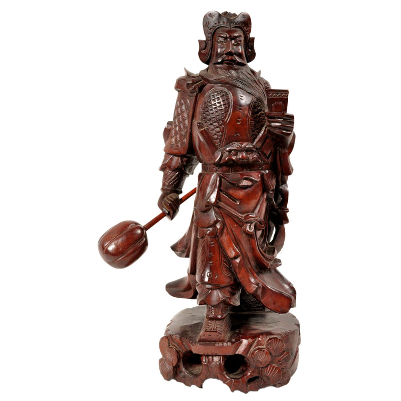 Antique Chinese Carved Wooden Warrior in Zeitan Wood, Circa 1850