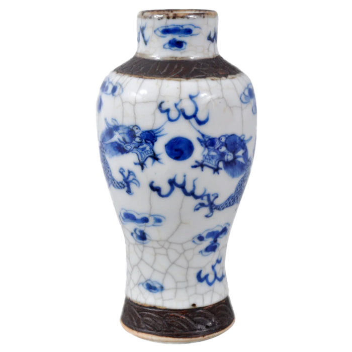 Antique 19th Century Chinese Qing Dynasty Blue and White Crackle-Glazed Vase, Circa 1850