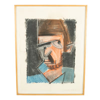 American Cubist Gouache & Pastel Portrait Painting of Robert Lerner Chicago by Michael Hurson  1980