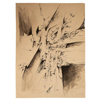 Italian Mid Century Abstract Modernist Ink & Watercolor Painting "Fragmentation"by Gio Pomodoro, 1956