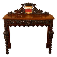 Antique Carved Oak Hall Table Skipworth Family Painted Royal Coat of Arms 1860