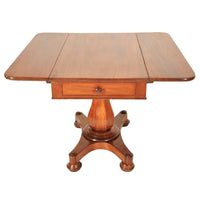 Antique American Classical Empire Mahogany Drop Leaf Pedestal Pembroke Table John Needles Baltimore, 1840