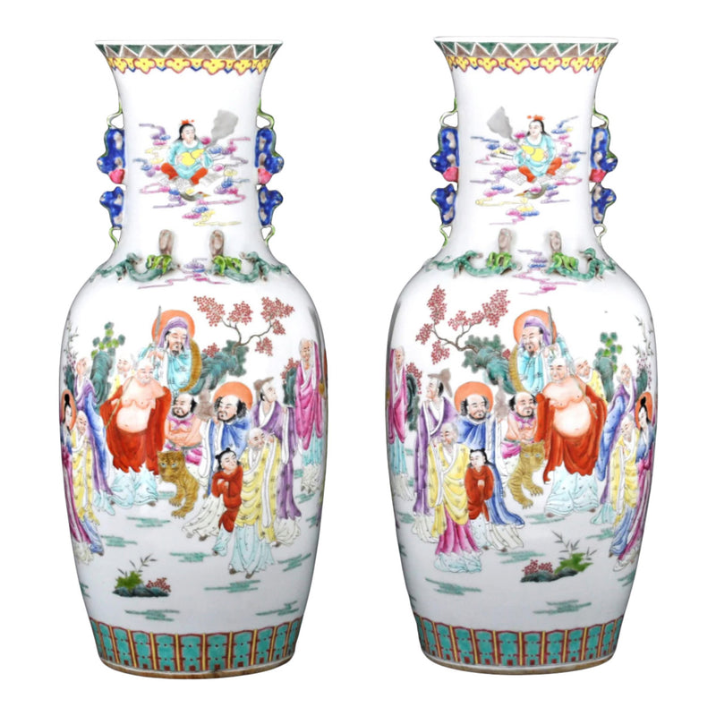 Monumental Pair of Antique Chinese Qing Dynasty (1644-1912) Famille Rose Porcelain Vases