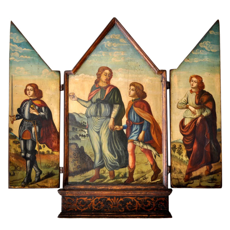 Antique 17th Century Flemish Netherlandish Religious Baroque Gilt Wood Triptych Painting