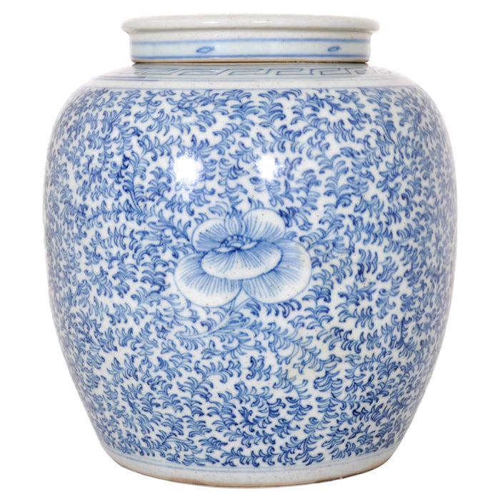 Antique Chinese Qing Dynasty Blue & White Porcelain Ginger Jar, Circa 1850