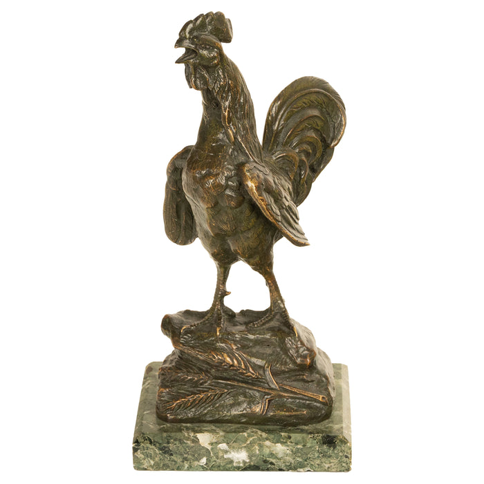 Antique French Bronze Animalier Sculpture Statue Rooster Cockerel Chicken by Louis-Albert Carvin, 1900