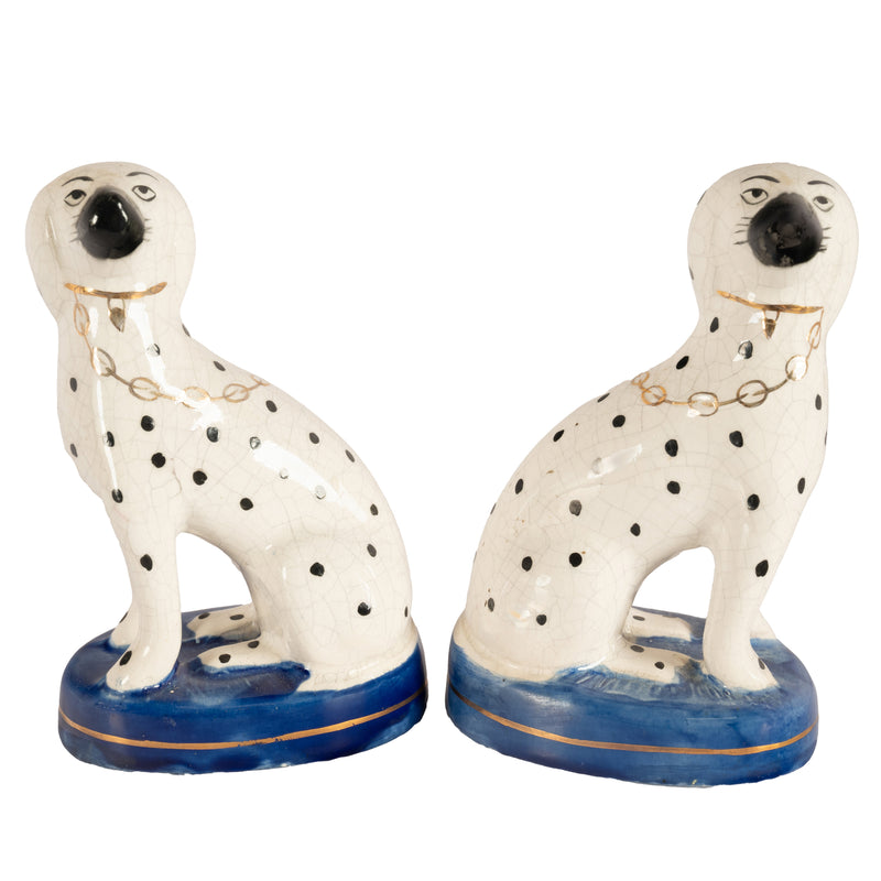 Pair Antique 19th Century Staffordshire Dalmatian Pottery Dog Figurines 1850