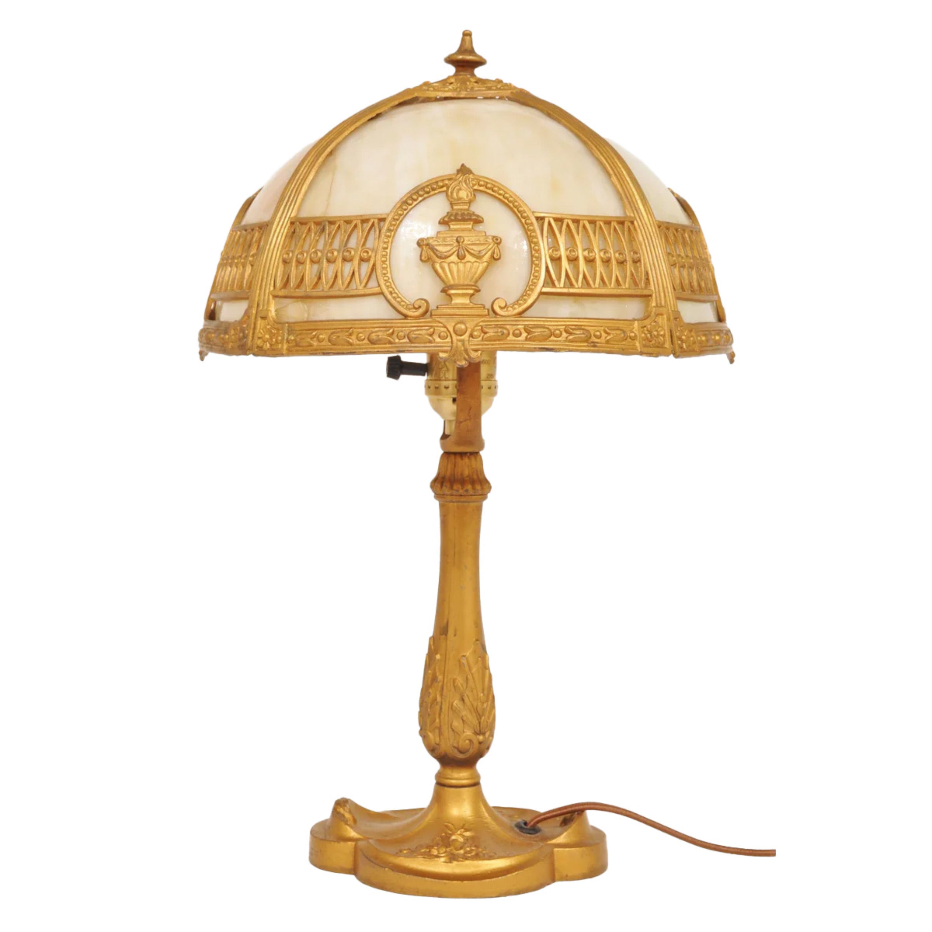 Antique American Boudoir Bronze & Slag Glass Table Lamp, Circa 1900 ...