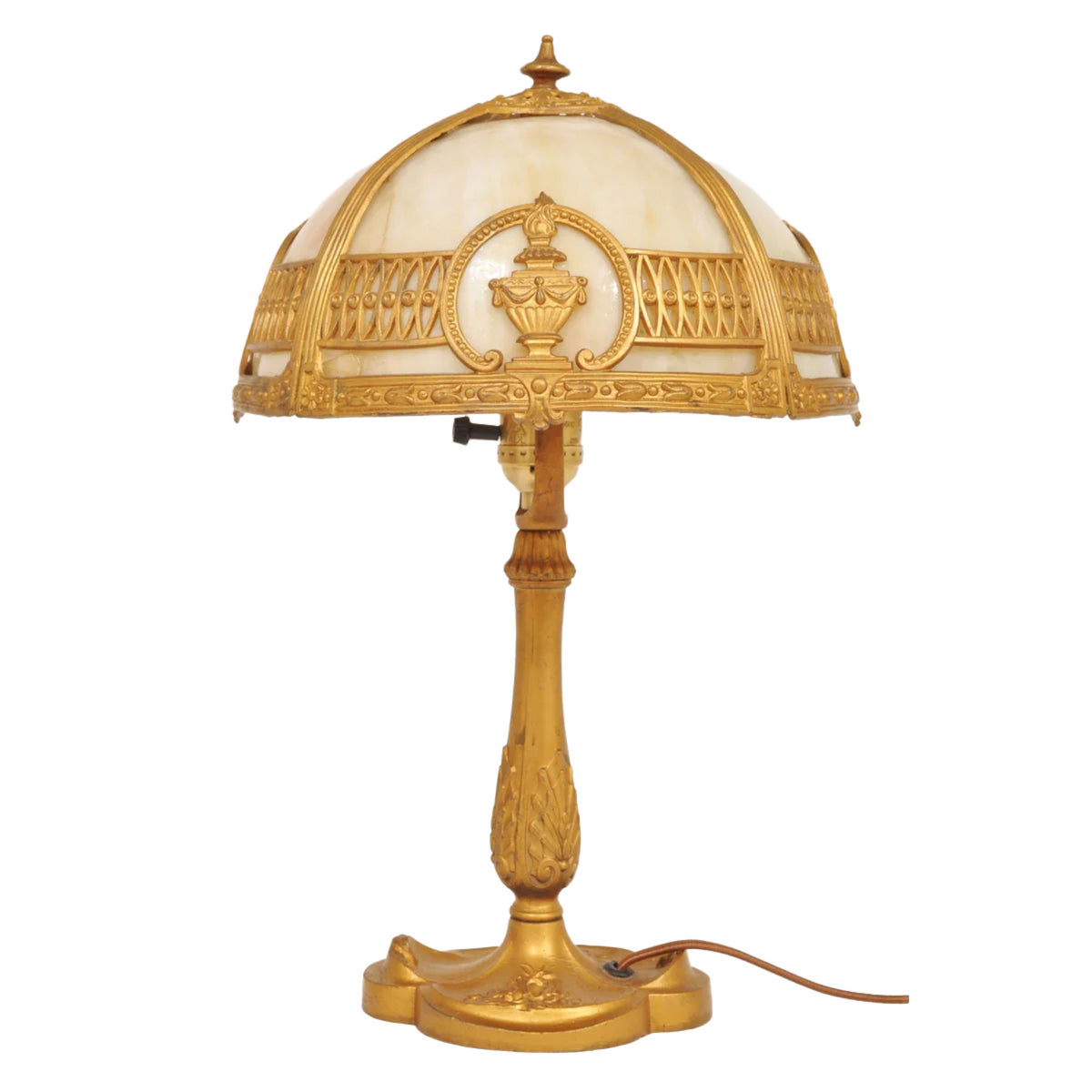 Antique American Boudoir Bronze & Slag Glass Table Lamp, Circa 1900