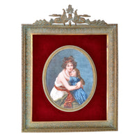 Antique French Portrait Miniature Oil Painting of Vigee Lebrun Mother & Daughter by Jenny Savy 1860