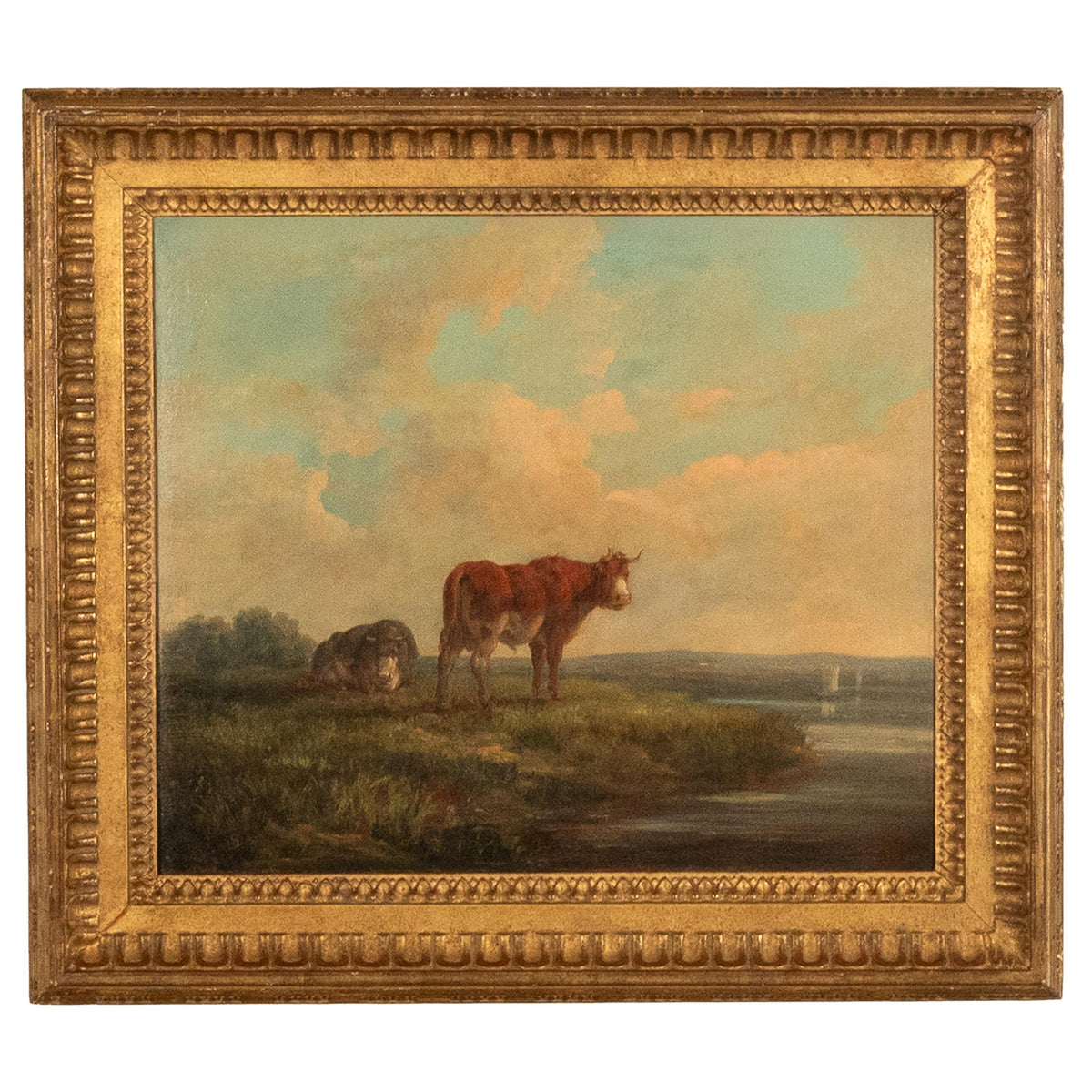 19th Century Oil Painting Pastoral Luminist Romantic Highland Cows Paris Ex-Christie's by Henry Milbourne, 1815