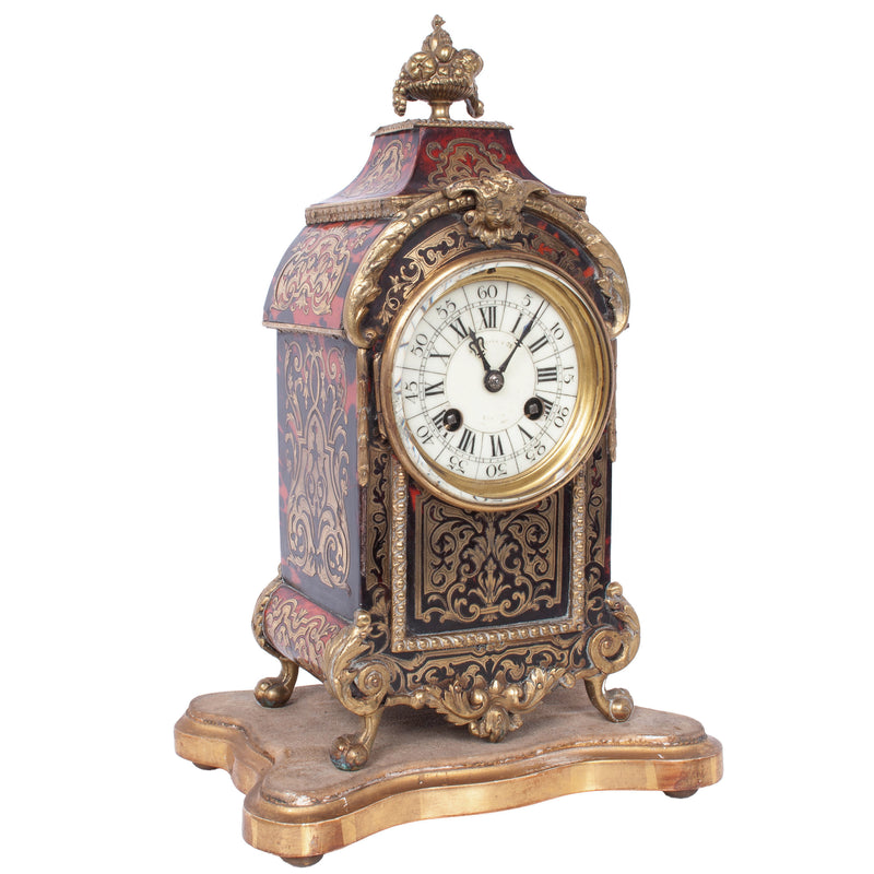 Antique French Tortoiseshell & Brass Inlaid Boulle Ormolu 8 Day Clock Paris 1880