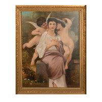 Large Antique French 19th Century Oil Canvas Painting "Hearts Awakening" Cherubs by William-Adolphe Bouguereau, 1892