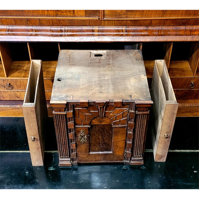 Antique Georgian George II Figured Walnut Bookcase Bureau Secretary Desk, 1750