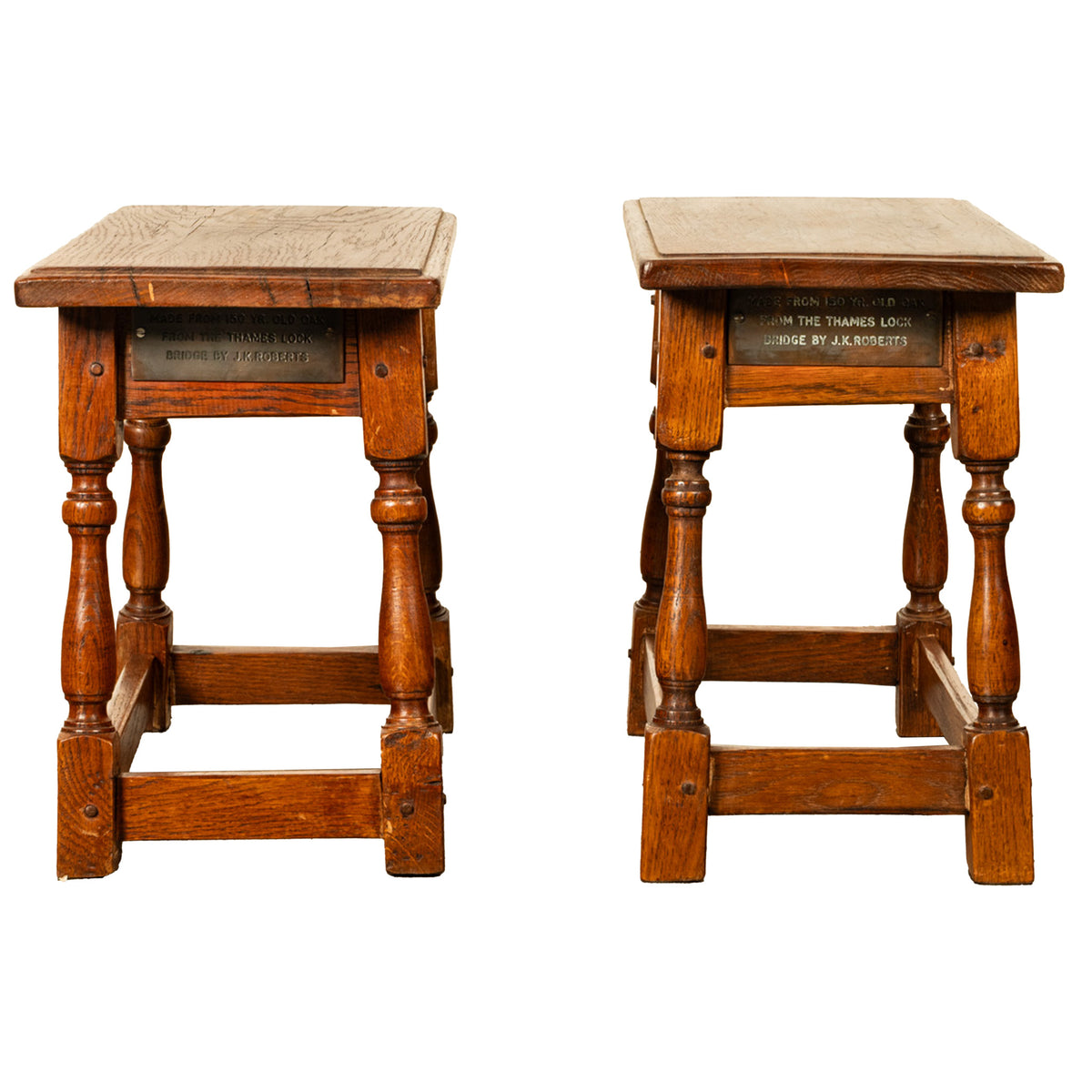 Pair Antique Jacobean style Joint Stools Oak from Thames Lock Bridge London 1850