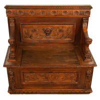 Antique 19th Century Italian Renaissance Revival Carved Walnut Bench Settle 1880