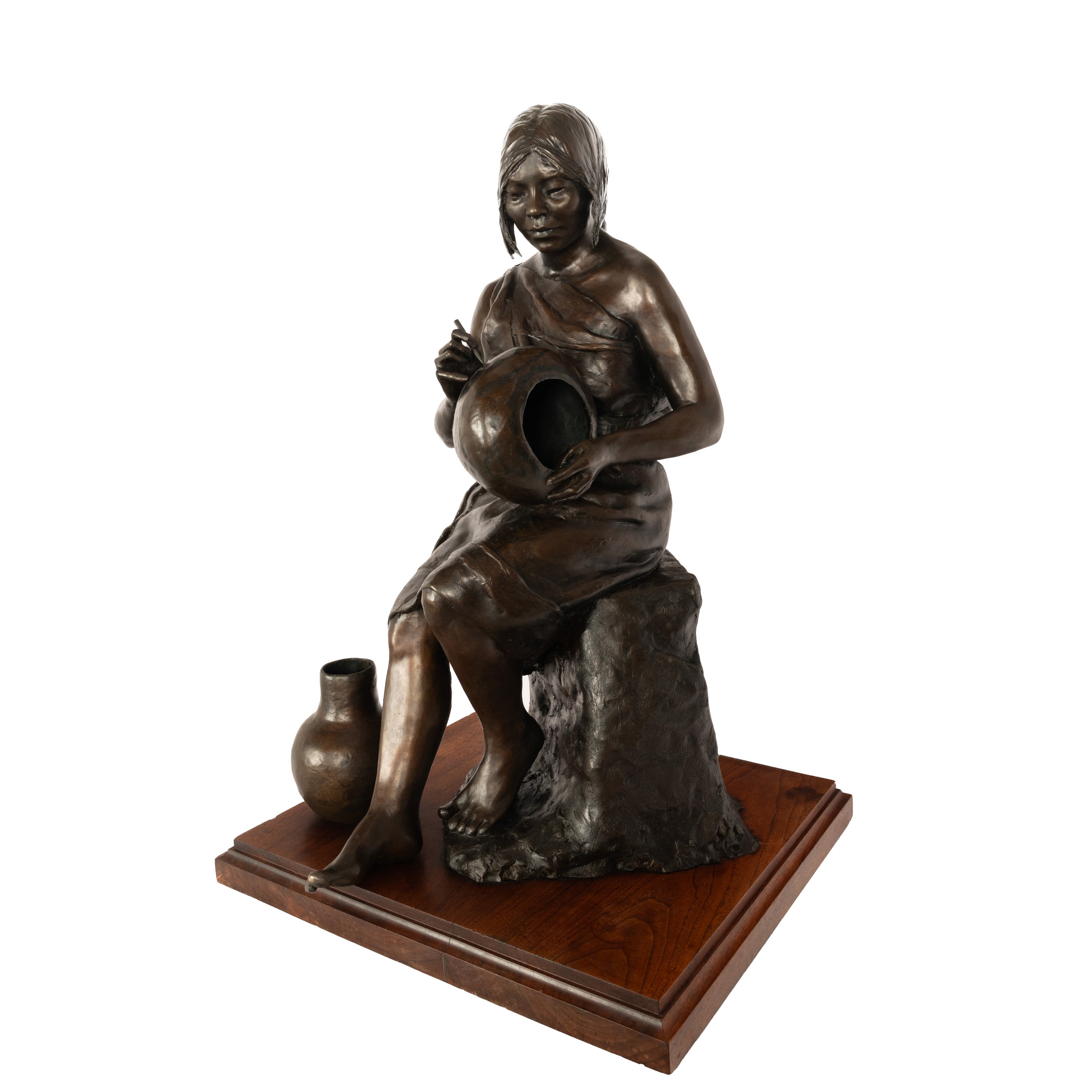 The Potter of Zia Bronze Sculpture Statue Young Native Pueblo