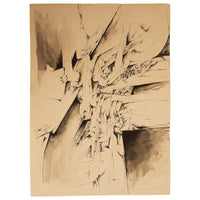 Italian Mid Century Abstract Modernist Ink & Watercolor Painting "Fragmentation"by Gio Pomodoro, 1956