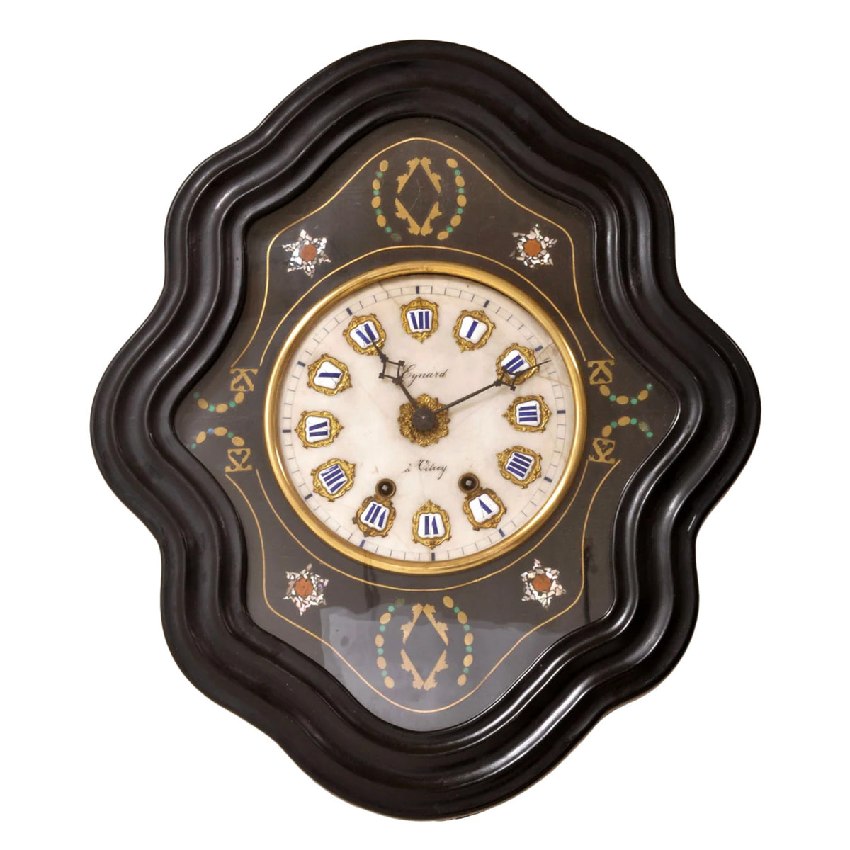 Antique French 8-Day Time and Strike Inlaid Wall Clock, by Eynard à Vitrey, Circa 1870