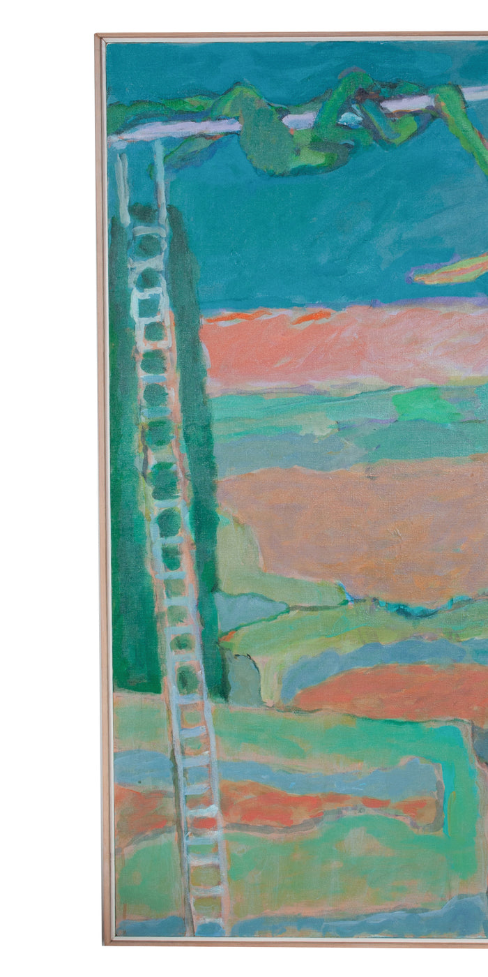 Large American NW Abstract Expressionist painting Circus "Wire Performance" by Fredrick Heidel, 1993