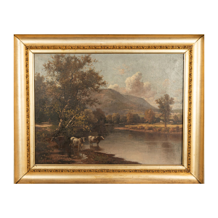 Antique American Hudson River School Oil Painting Cows Landscape Troy New York by Charles Grant Beauregard 1898