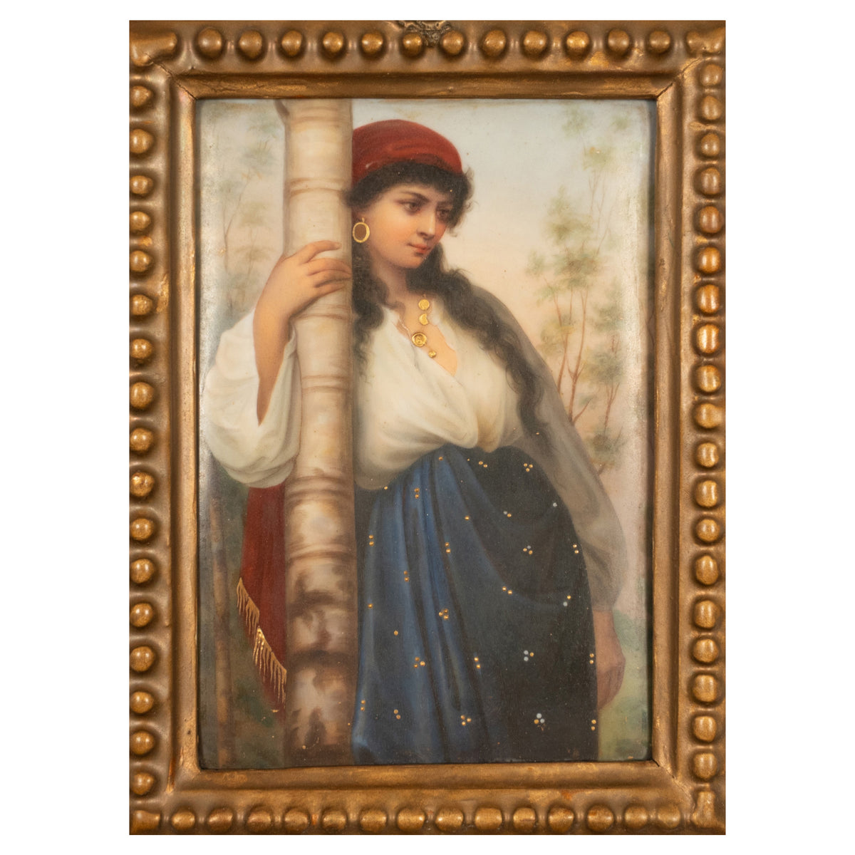 Antique Berlin KPM Hand-Painted Porcelain Plaque Portrait Young Gypsy Woman 1880