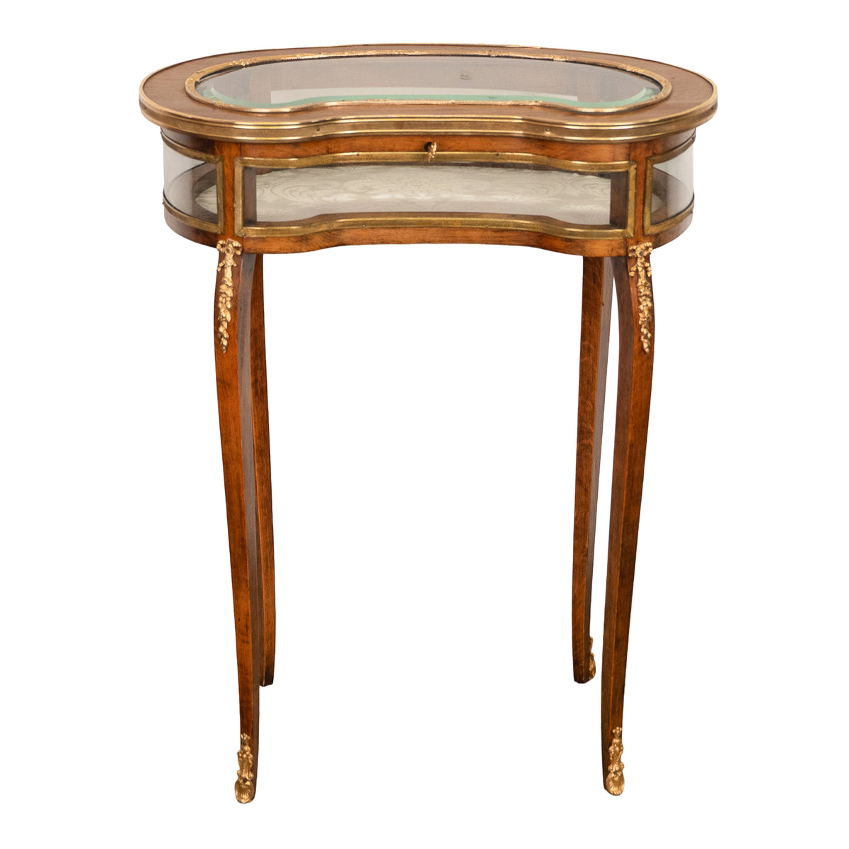 Antique 19thC French Louis XV Ormolu & Walnut Bijouterie Jewelry Table Vitrine, 1880