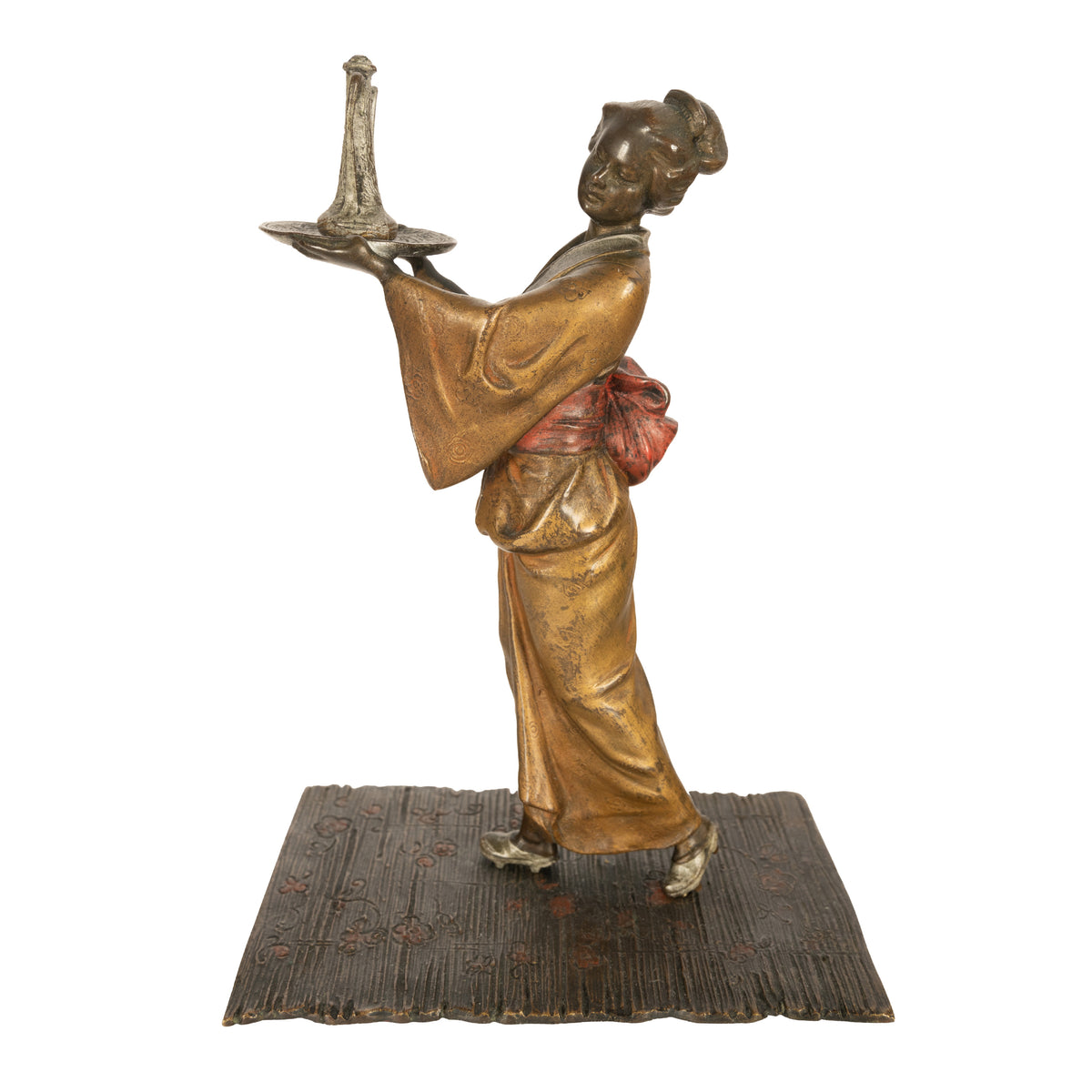 Antique Austrian Art Deco Cold Painted Bronze Serving Girl Japanese Geisha by Richard Thuss, 1920