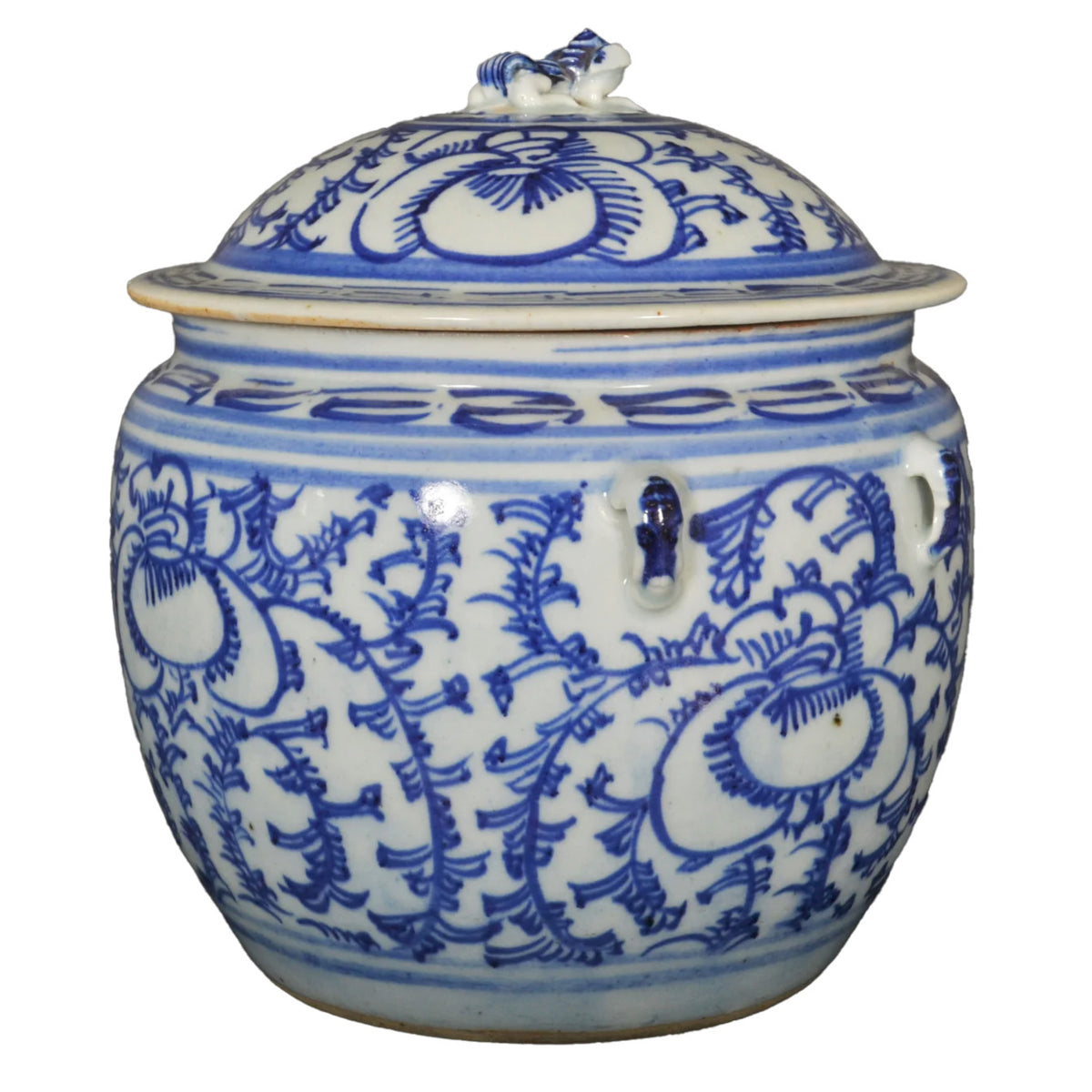 Antique Chinese Qing Dynasty Blue & White Lidded Bowl, Circa 1890