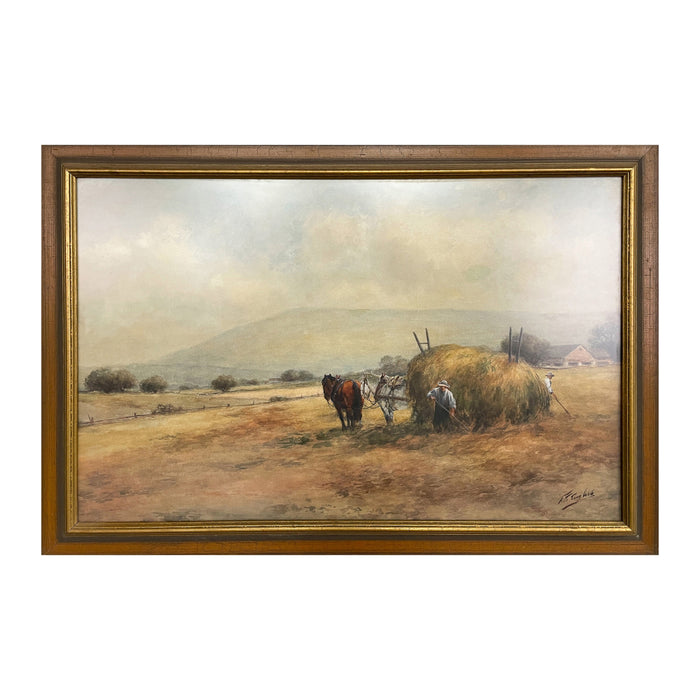 Antique American Watercolor Painting Bucks County Pennslyvania Horses Farm by Frank F. English 1910