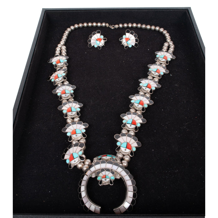 Zuni Pueblo Inlaid Silver Sunface Necklace Bracelet Ring by Burdian Eustace 1960