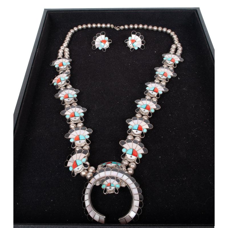 Zuni Pueblo Inlaid Silver Sunface Necklace Bracelet Ring by Burdian Eustace 1960