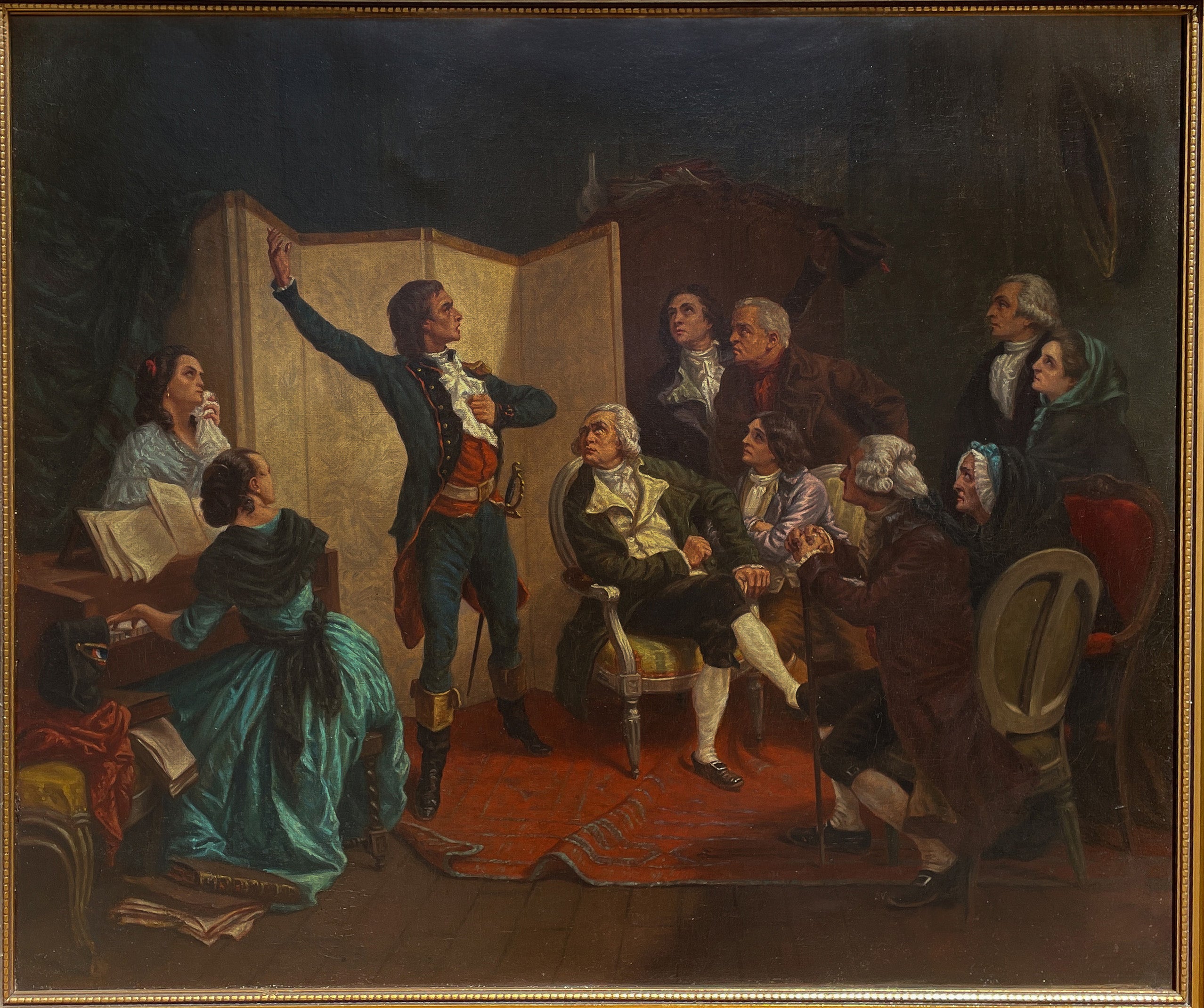 Antique French Oil Painting Claude Rouget de LiIsle Singing 