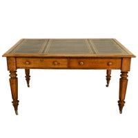 Antique English Oak & Leather Top Double-Sided Library Table Partner's Desk 1860