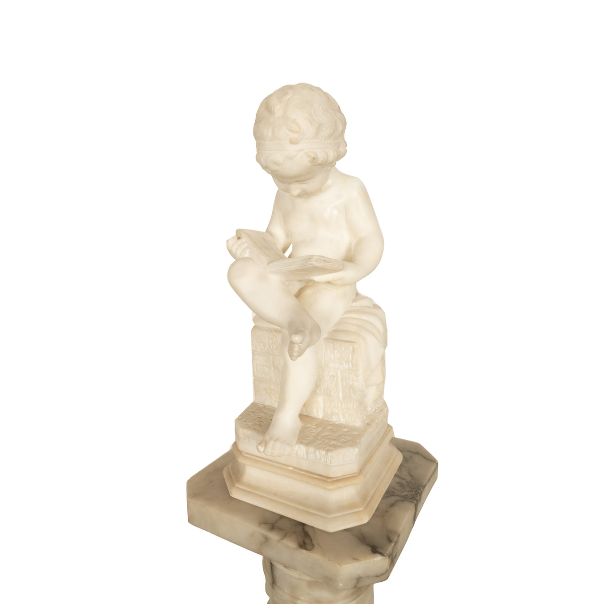 Antique Italian Grand Tour Marble Sculpture Statue Pedestal Putto Child Reading Antonio Canova 1890