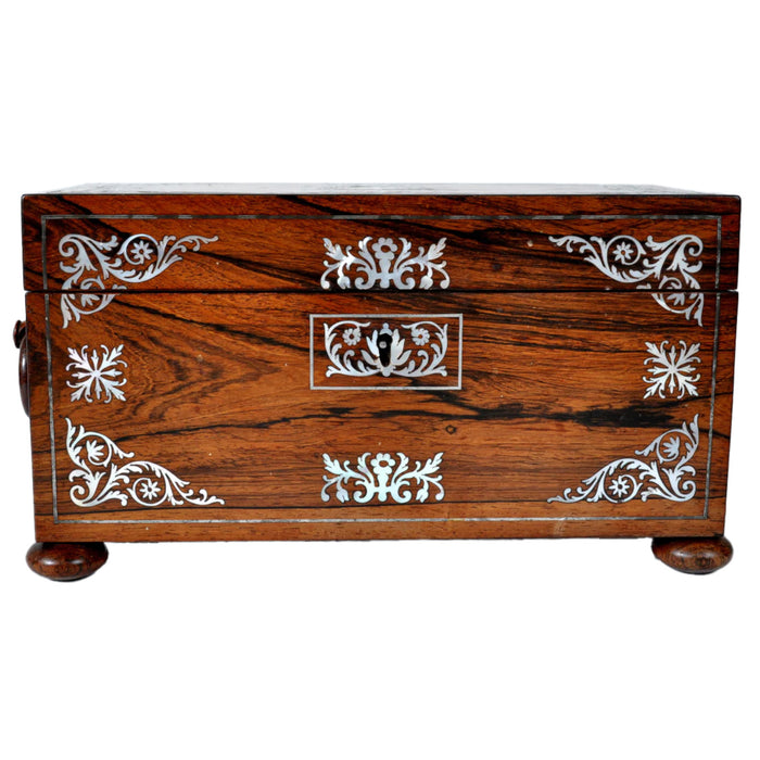 Antique English Regency Inlaid Rosewood Tea Caddy, Circa 1810