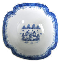 Antique Chinese Qing Dynasty Canton Blue & White Porcelain Bowl, Circa 1820