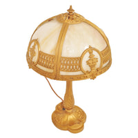 Antique American Boudoir Bronze & Slag Glass Table Lamp, Circa 1900