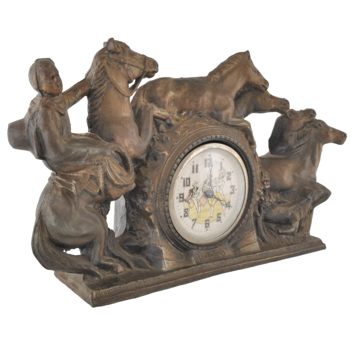 Antique American Novelty Rodeo Bronze Mantel Clock, circa 1900