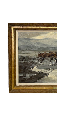 American Western Cowboy Horse & Cattle Oil Painting "Spring In The High Country" by Fred Fellows